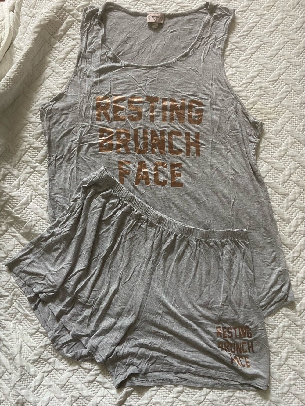 Resting Brunch Face Gray Pajama Tank & Shorts Set